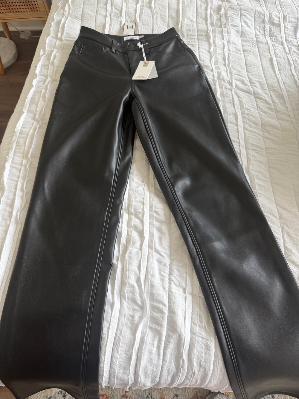 Good American Black Faux Leather Straight-Leg Jeans
